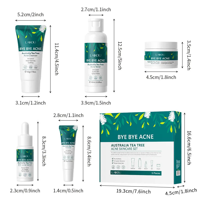 Tea Tree Skin Care Kit Face Cream Cleanser Oil Control Toner Remove Blackhead Smoothing gel Tea Tree Essences Skincare Set