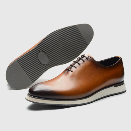 Luxury Handmade Genuine Cowhide Leather Casual Oxfords Mens Dress Shoes Whole-Cut Plain Toe Lace-up Soft Flat Sneakers for Men