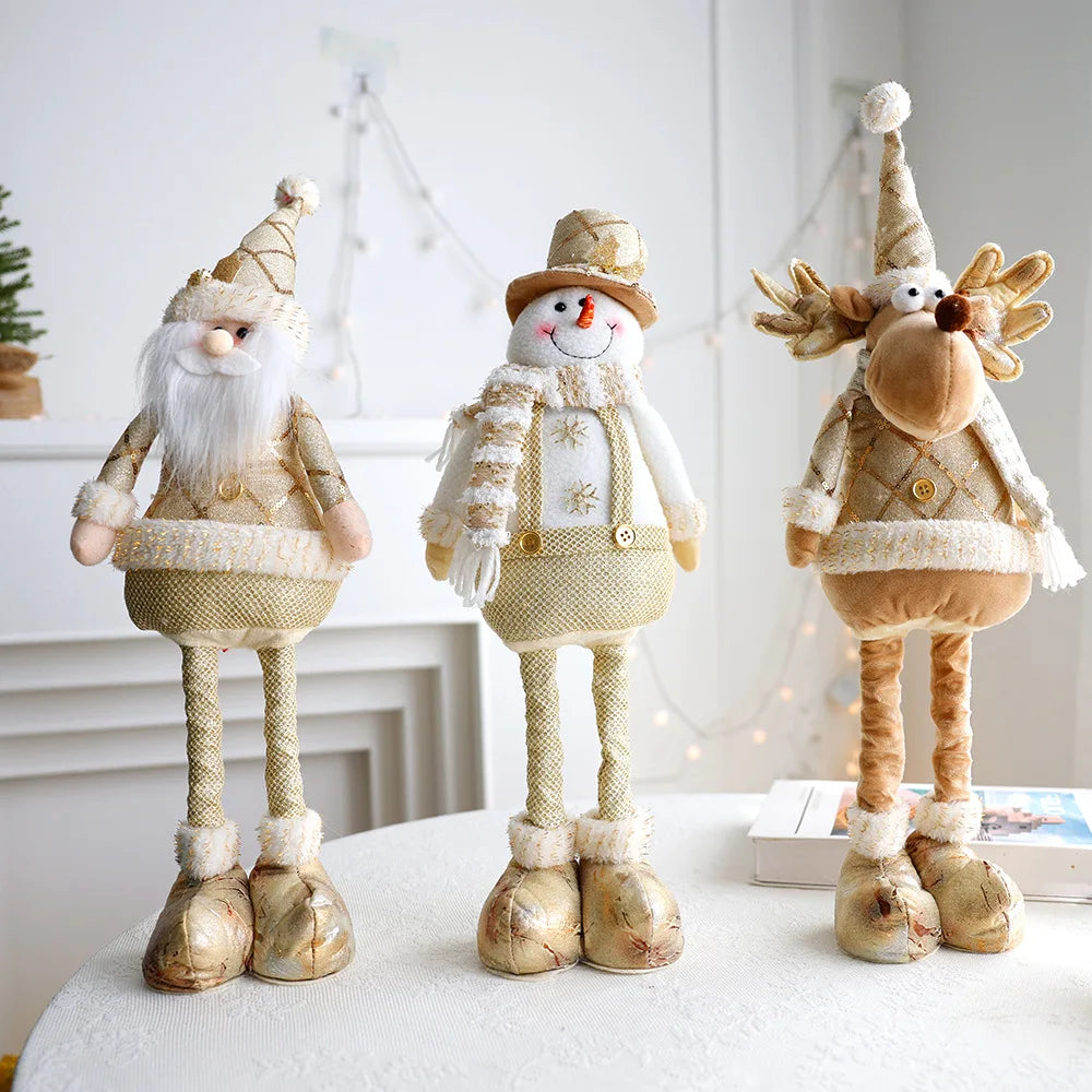 Nordic Style Gold Plush stretch leg Santa Claus Snow Man Elk Doll Christmas Decoration Tree Ornaments 2024Christmas Present