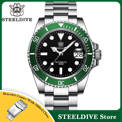 STEELDIVE SD1953 Black Dial Green Ceramic Bezel NH35 Automatic Watch 300M Waterproof Sapphire Glass Men Dive Watches