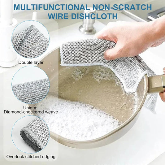 New Thickened Cleaning Cloth Kitchen Magic Dishwashing Towel Metal Steel Wire Cleaning Rag Microwave Stove Clean Tool Dish Cloth