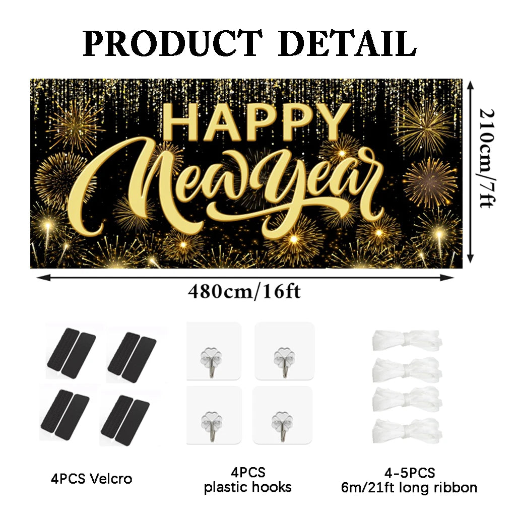 Happy New Year Garage Door Decorations Backdrop Large Garage Door Cover Banner Outdoor Indoor Wall Courtyard Photo Background