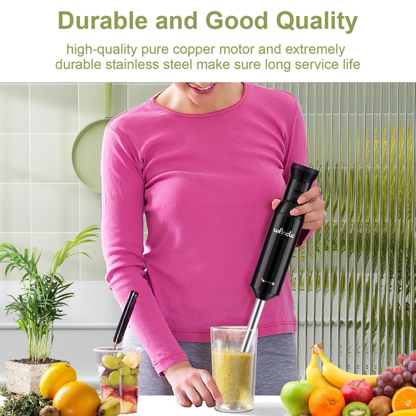 Wancle 600W Electric Hand Immersion Blender Multifunctional Stick Mixer For Baby Food Vegetable Meat Grinder Turbo Function