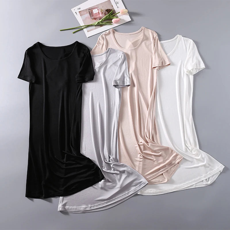 Women's 50% Silk 50% Viscose Knit Stretchy Short Sleeve Full Slip Sleepwear Nightgown Nightdress XS327