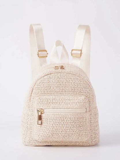 1pc Cute Solid Color Straw Children'S Backpack, Mommy Bag, Suitable For Girls, Boys, School, Travel, Vacation, Beach, Gifts