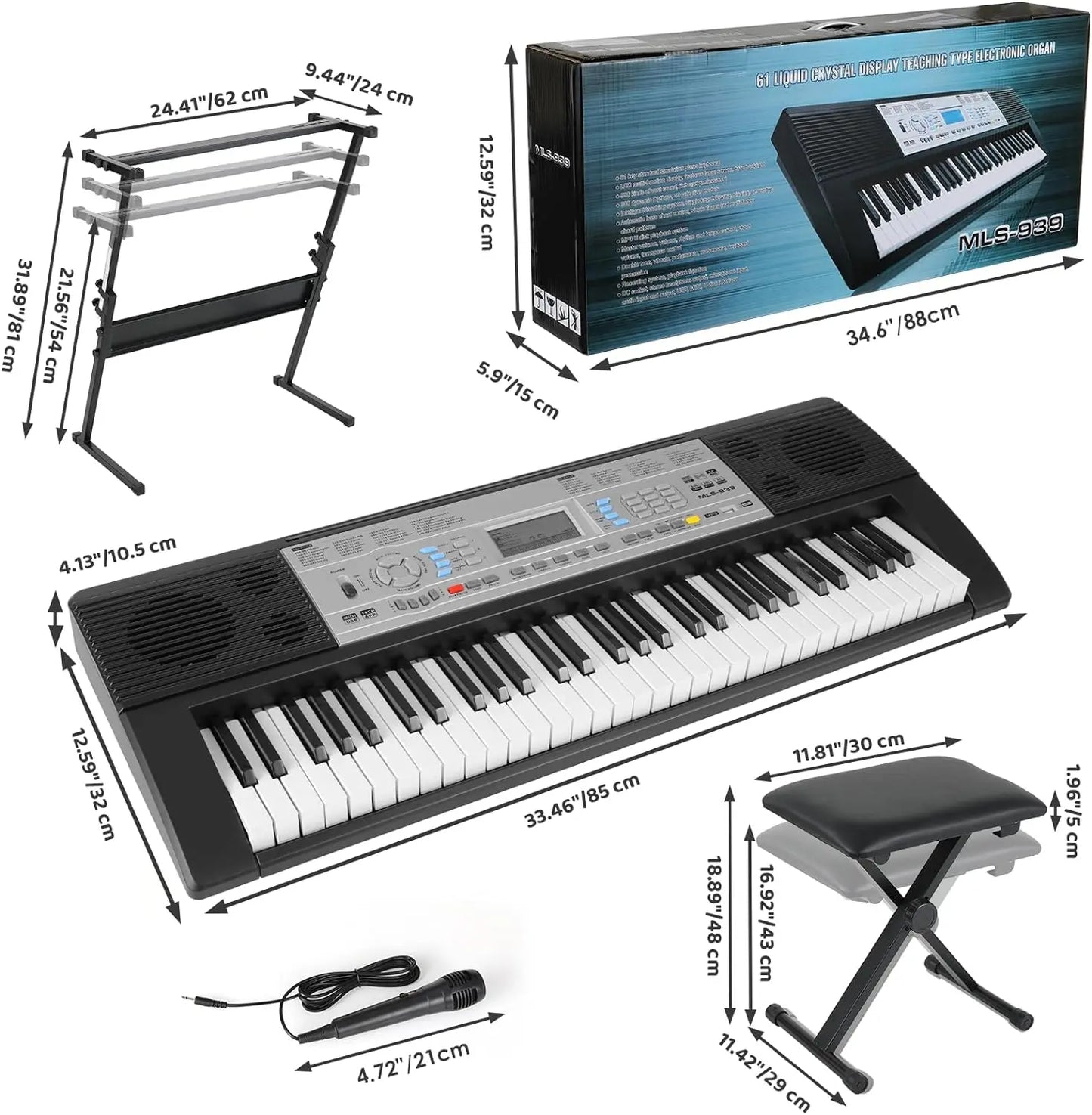 61 Key Keyboard Piano, Digital Piano Keyboard Set for Kids with Microphone, Dual Power Supply, Built-in Dual Speakers,LCD Screen