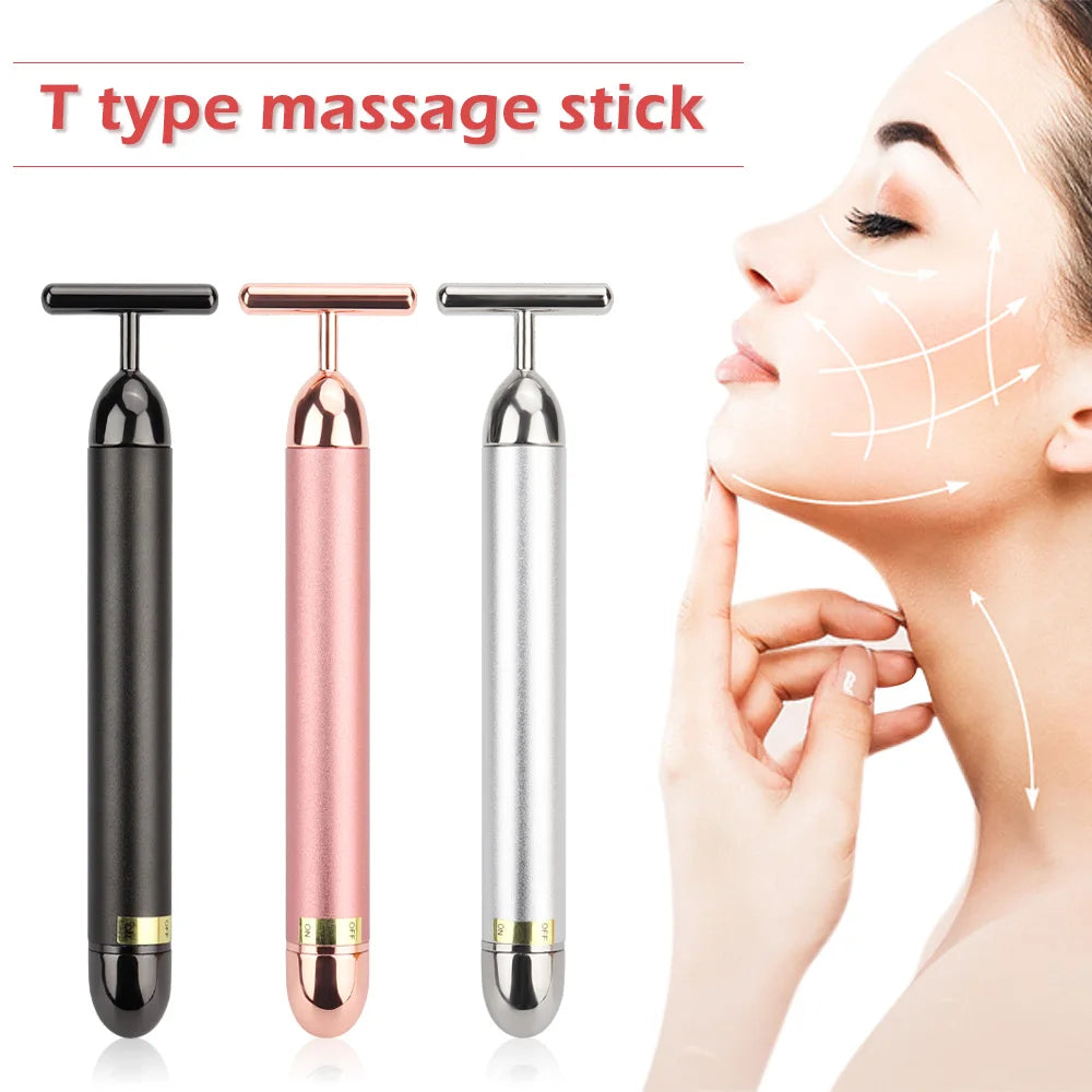 24K Gold Roller Vibrating Facial Massager Slimming Facial Skin Beauty Pulse Firming Face Massage Lift Tightening Wrinkle Bar