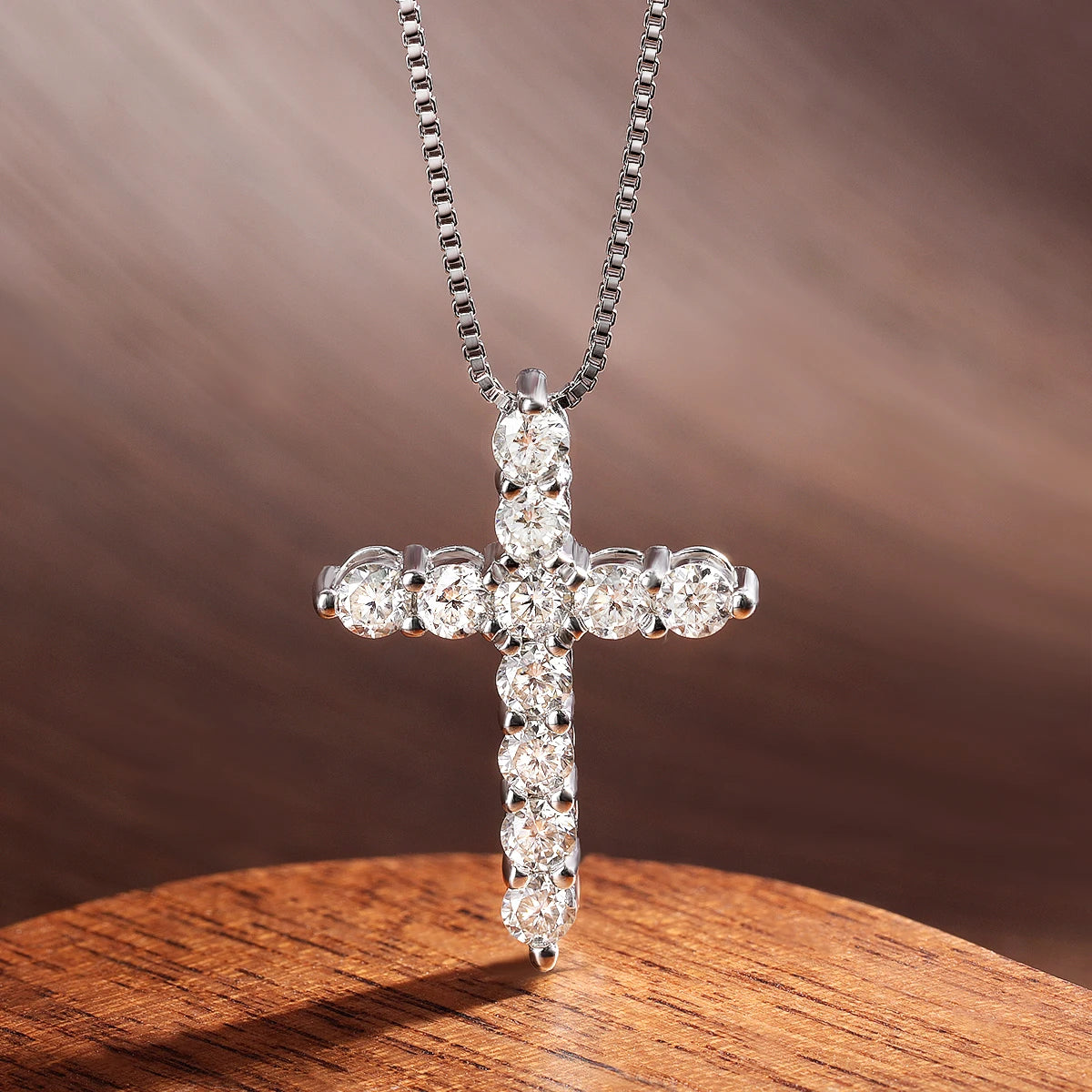 KNOBSPIN D VVS1 Moissanite Cross Pendant Necklace Original s925 Sliver Box Chain Plated 18k White Gold Fine Necklaces for Women