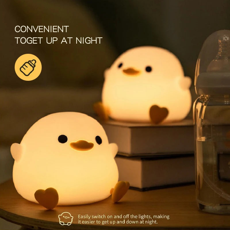 1pc Doudou Duck night light Children's gift soft light eye care USB charging timing automatic clap silicone lamp