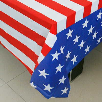 1Pcs USA Flag Tablecloth Disposable Stars Patriotic Plaid Table Cover Waterproof Fabric or July 4th Independence Day Table Decor