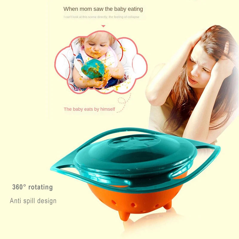 Magic Gyro Bowl 360 Degree Rotate Spill-Proof Bowls with Lid Plastic Creative Dishes Practice Feeding Bowls