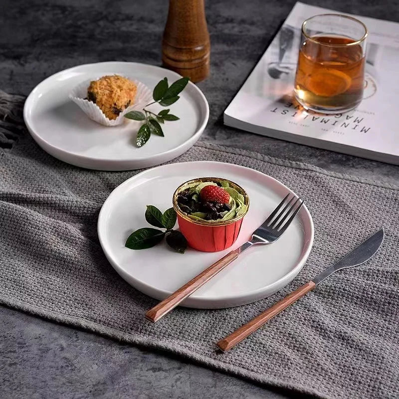 Nordic Style White Ceramic Dinner Plate Western Plate Steak Plate Dessert Salad Pasta Flat Plate Ceramic Dishes