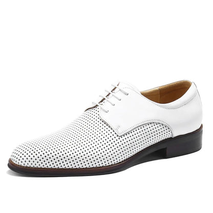 Men's Business Casual Oxford Shoes Real Cow Leather Comfortable Breathable Hollow Soft Leather Summer Shoes White Wedding Shoes