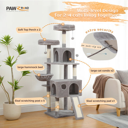 Free Shipping Multi-Level Cat Tree For Cats With Cozy Perches Stable Cat Climbing Frame Cat Scratch Board Toys Cat Furniture