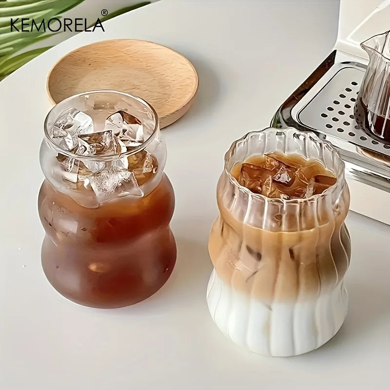 4/6PCS INS Glass Cup Heat-resistant Tumbler Drinkware Transparent Tea Juice Milk Coffee Mug Home Water Glasses Stripe Beer Mug