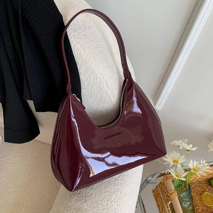 Trendy Designer Solid Shoulder Bags for Women Handbags and Purses New Fashion Patent Leather Underarm Ladies Tote Bags