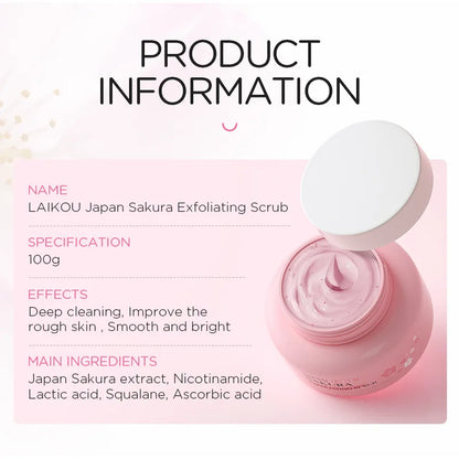 LAIKOU Sakura Peeling Exfoliating Scrub Blackhead Dead Skin Remove Soften Face Body Cleanser Pores Cleansing Gel Exfoliator 100g