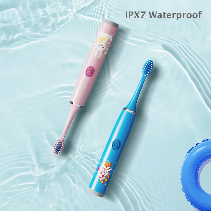 Children Electric Toothbrush Cartoon Kids With Replacement Head Ultrasonic IPX7 Waterproof Rechargeable Sonic Toothbrush