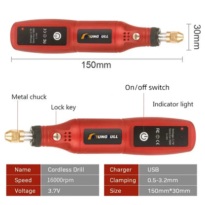 Mini Cordless USB Drill Grinding Accessory Set Woodworking Engraving Pen Rotary Dremel Tool Jewelry Metal Glass