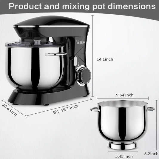 9.5 Qt Stand Mixer, 10-Speed Tilt-Head Food Mixer, Vezzio 660W Kitchen Electric Mixer with Stainless Steel Bowl, Dishwasher-Safe