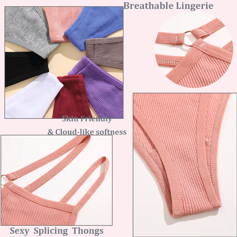 3PCS/Set Women Cotton G-string Thong Low Waist Sexy Secret Underwear Hollow Out Elasticity Panties Thongs Breathable Lingerie