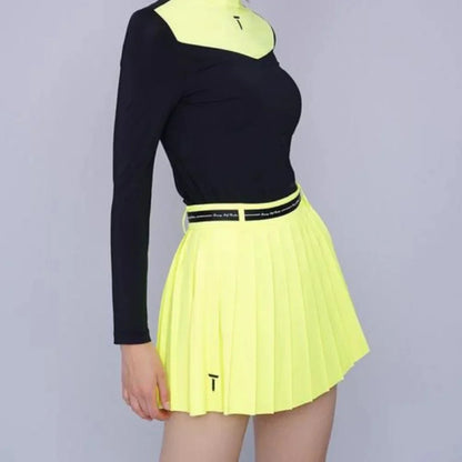 Women High Waist Double Layer Pleated Golf Skirt With Short Tights