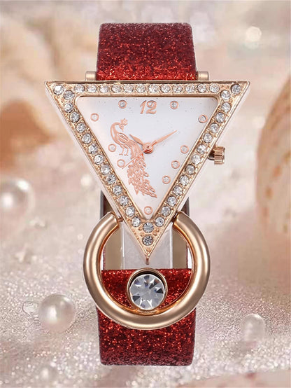 Luxury women's rhinestone quartz belt watch+jewelry set