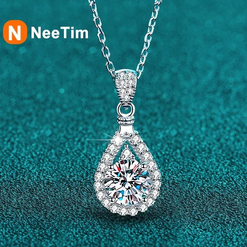 NeeTim 1CT 2CT 5CT Moissanite Pendant For Women 925 Sterling Silver Lab Diamond Plated with White Gold Necklace Wedding Jewelry