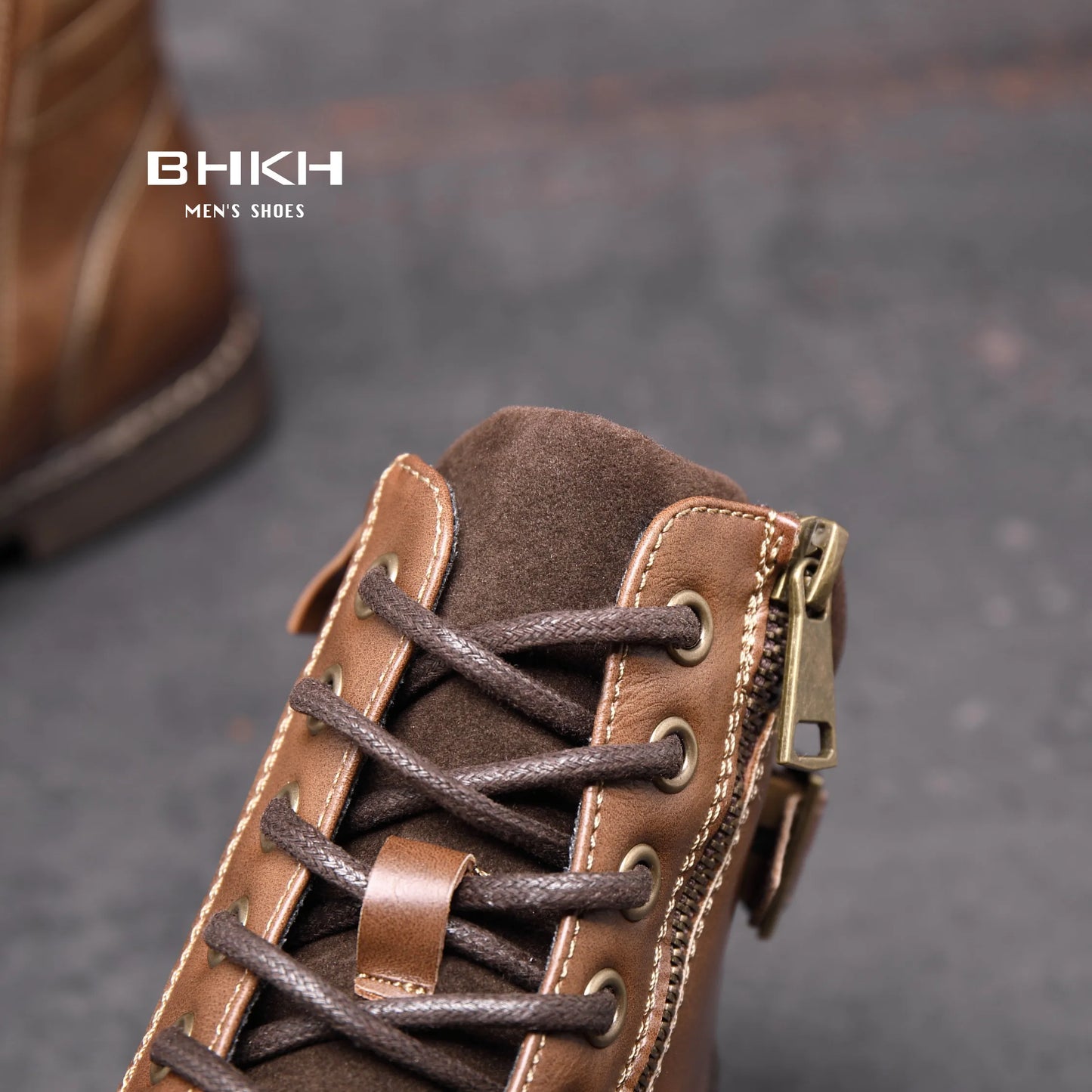 BHKH Men's Boots Winter Fashion botines Zip Lace-up Ankle Boots Vintage Business Dress Shoes Leather Casual Shoes For Men