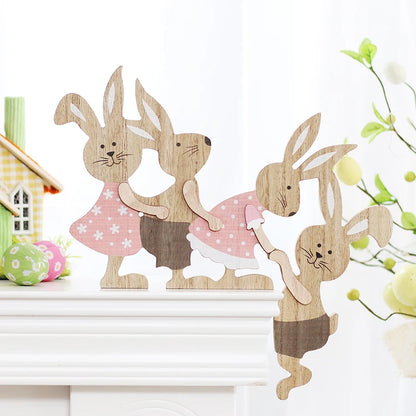 New Easter Painted Rabbit Ornaments Wooden Crafts Home Decoration Door Wall Hanging Pendant Easter Bunny Party Decor