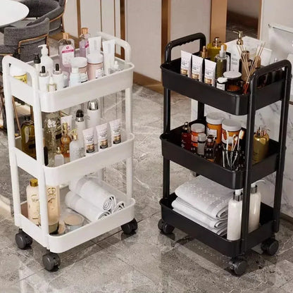 3/4 Tier Mobile Storage Rack Trolley Organizer With Wheels Plastic Kitchen Organizers Household Cart Mobile Trolley Bookshelf