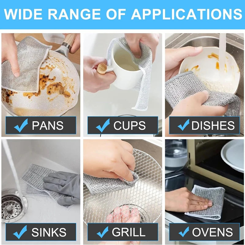 New Thickened Cleaning Cloth Kitchen Magic Dishwashing Towel Metal Steel Wire Cleaning Rag Microwave Stove Clean Tool Dish Cloth