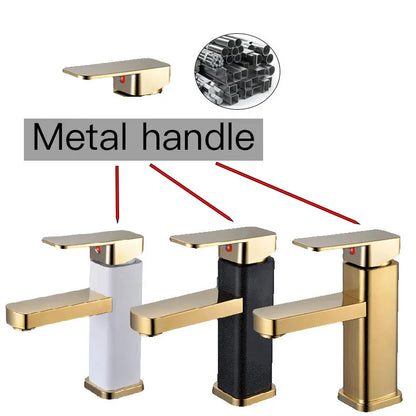 RETHME Gold faucet bathroom faucet metal stainless steel handle hot and cold mixer faucet square faucet beautiful bathroom