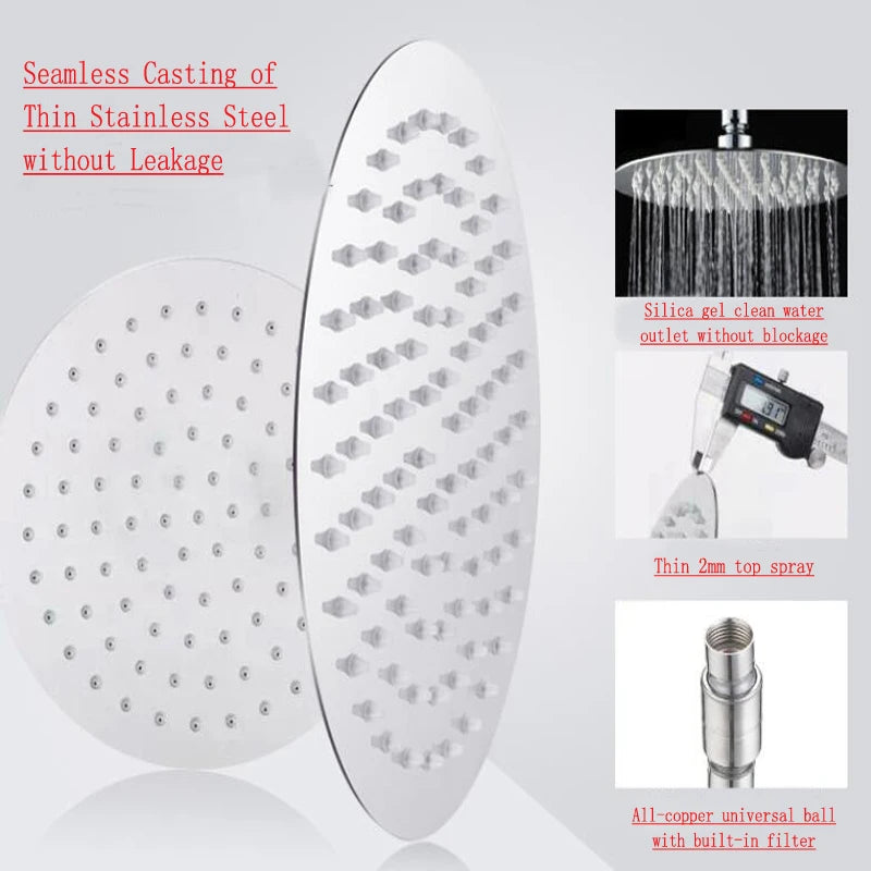 Round & Square Stainless Steel Showerhead Rainfall Rain Shower Head Chrome High Pressure Bath Faucet Dusche Ducha Rainshower