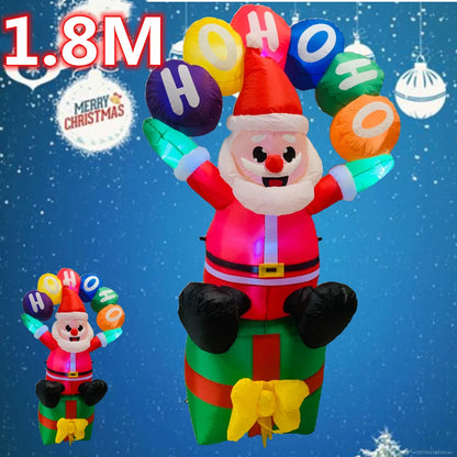 1.8M Christmas Inflatable,Santa Claus Sits in A Gift Bag holding A Sign,With LED Lights Outdoor Ornament Xmas Party Garden Decor