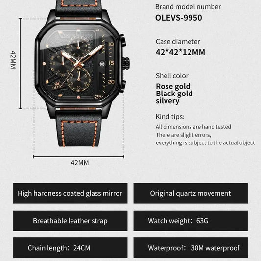 OLEVS 9950 Luxury Brand Men's Quartz Watch Fashion Business Leather Waterproof Timing Code Watch Sports Men's Watch Reloj Hombre