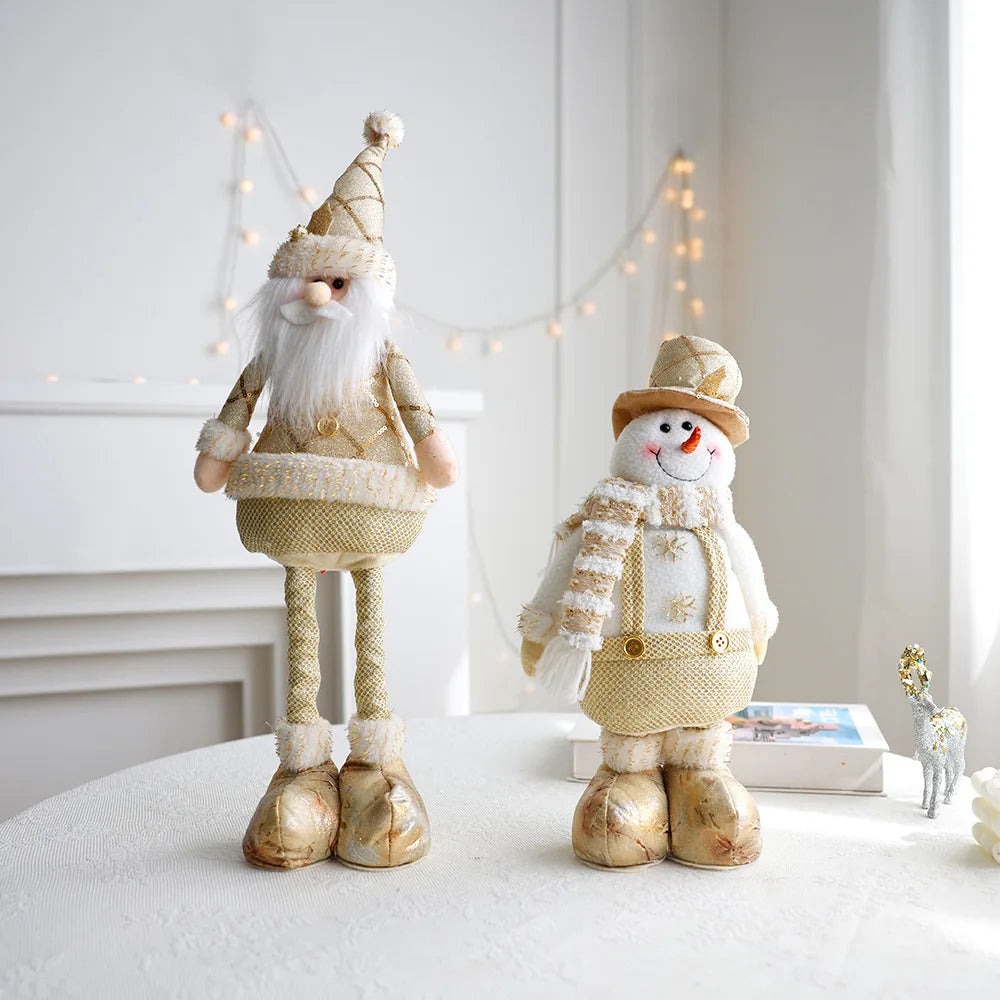 Nordic Style Gold Plush stretch leg Santa Claus Snow Man Elk Doll Christmas Decoration Tree Ornaments 2024Christmas Present