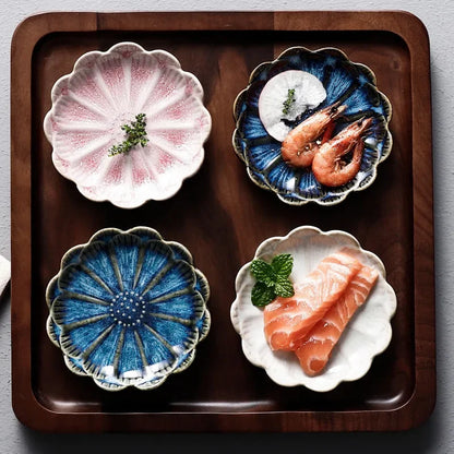 Japanese Ceramic Plate Retro Kiln Glaze Barbecue Mini Dipping Dish Sashimi Sushi Soy Sauce Dishes Home Desktop Snack Plates New