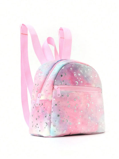 1 PC Mini Cute Star Moon Print Soft Plush Kids Backpack Suitable for Outdoor Travel Daily Use Holiday Gift School Students