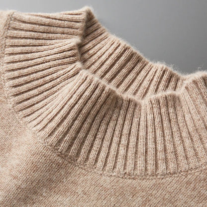 100% Pure Wool Cashmere Sweater Men's Half Turtleneck Pullover Casual Fashion Thickening Tops Knit Loose Patchwork Men's Jacket