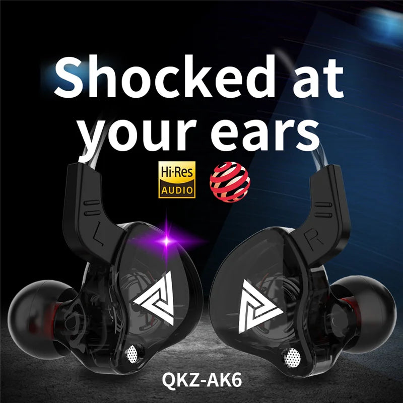 Original QKZ AK6 Copper Driver HiFi Wired Earphone Race Sport Headphone Bass Stereo Headset Music Earbuds 3.5MM In Ear With Mic