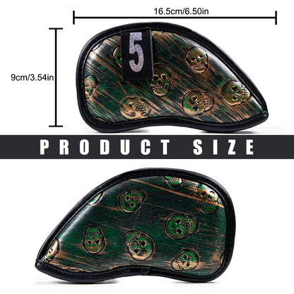 12x Skull Golf Iron Headcover Anti-Scratch Irons Guard Golf Club Head Coversiron Protectors Skull Embroidery PU Waterproof