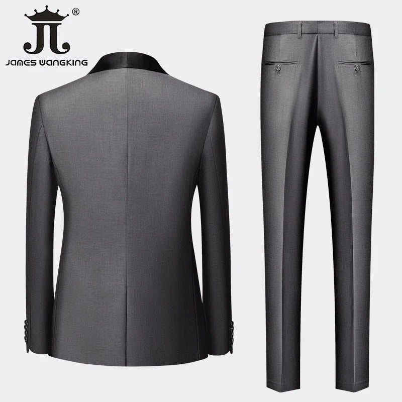 M-6XL Jacket Vest Pants Solid Color Men's Formal Business Office Suit Groom Wedding Dress Party Blazer Waistcoat Trousers Tuxedo