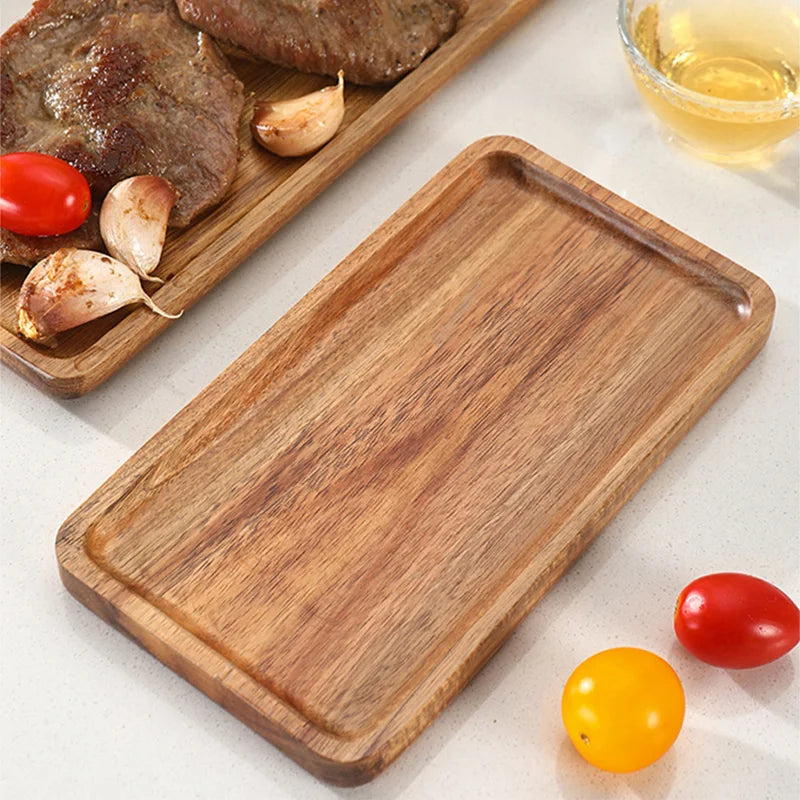 Wooden Serving Tray Solid Wood Pallet Oval/Rectangle Plate Food Dessert Fruit Coffee Tea Cup Dishes Platters Kitchen Accessories