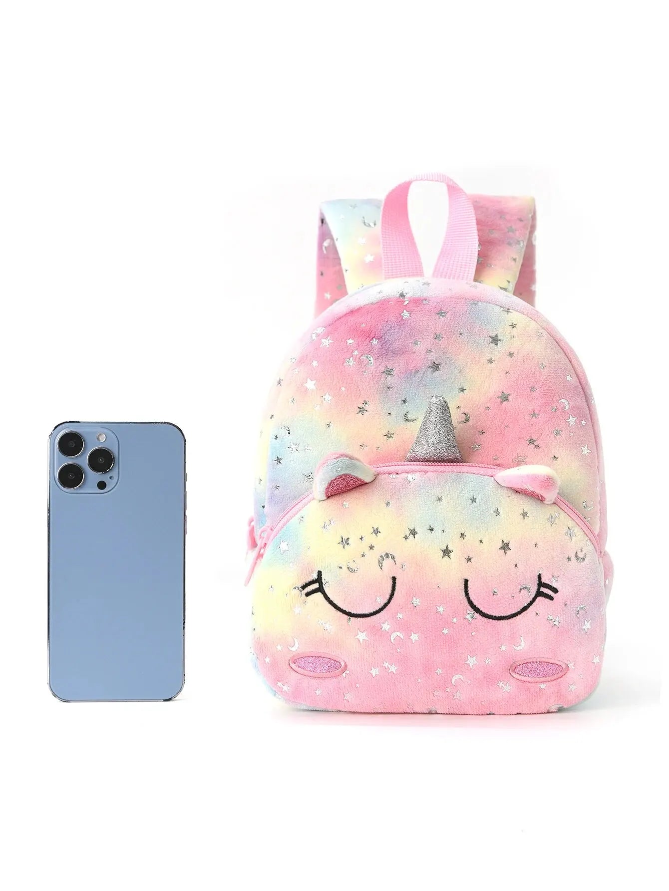 1pc Plush Printed Cartoon Unicorn Children'S Backpack, Suitable For Girls, Students, Outdoor Travel, School, Holiday Gifts