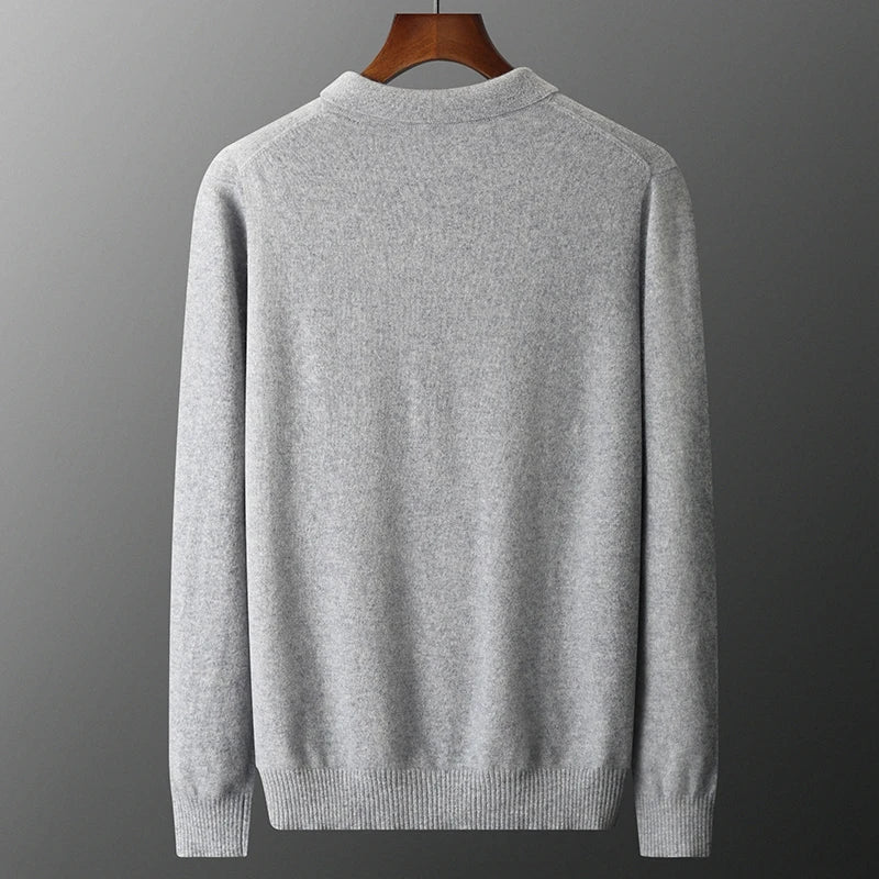 100% Cashmere Knitted Pullover Winter Autumn Men Sweaters POLO Collar Full Sleeve Jumpers Solid Color Male Clothes