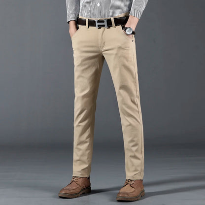 New 6 Colors Pants Men Business Casual Trousers Personality Brand Clothing Mens Long Straight 98%Cotton Male Regular Full Length