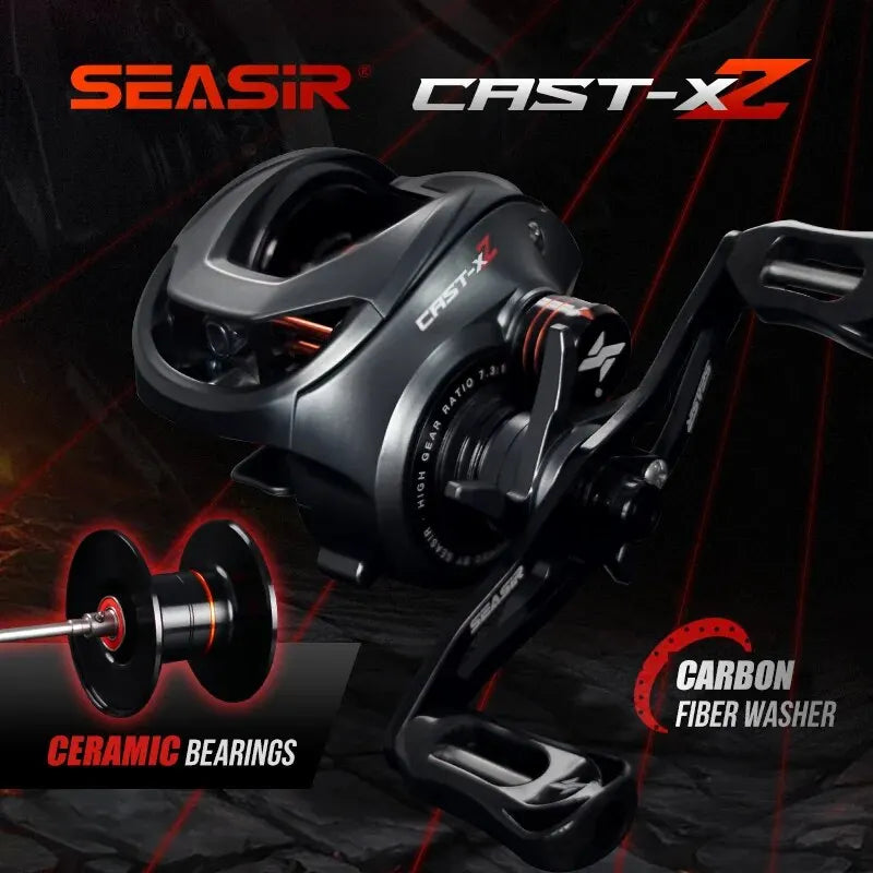 SEASIR Cast X2 Baitcasting Reel 7.3:1 Hybrid Ceramic Bearing Carbon Fiber Washer Dual Bearing System N52 Brake Fishing Reels