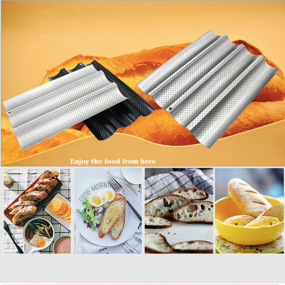 2/3/4PCS of Non Stick Bread Tray Baking Utensils Kitchen Tray Non Stick Hole French Wave Shaped Bread Baking Tray Utensils