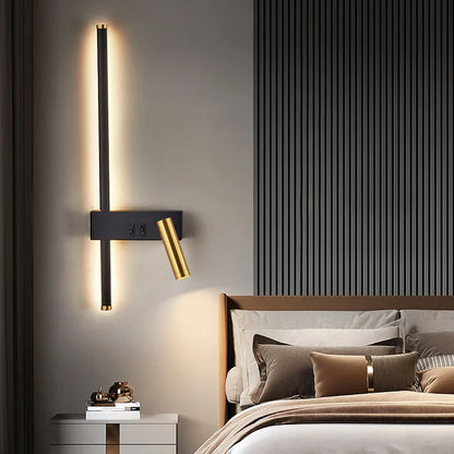 New Reading With Switch Minimalist Wall Lamps Bedroom Bedside Strip Lights Nordic 2023 Master Bedroom Line Background Wall Lamps